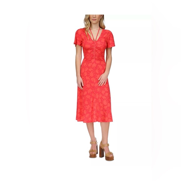 Michael Kors Flutter Sleeve Ruched Midi Dress Size XS - Picture 1 of 8